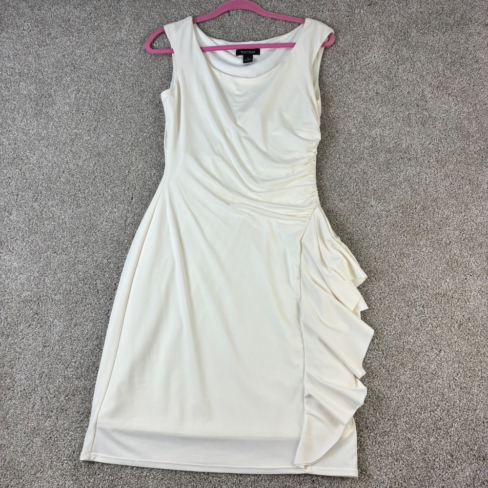 WHBM White Ruffle Trim Sheath Sleeveless Dress‎ Womens Size 6 Cocktail Dress